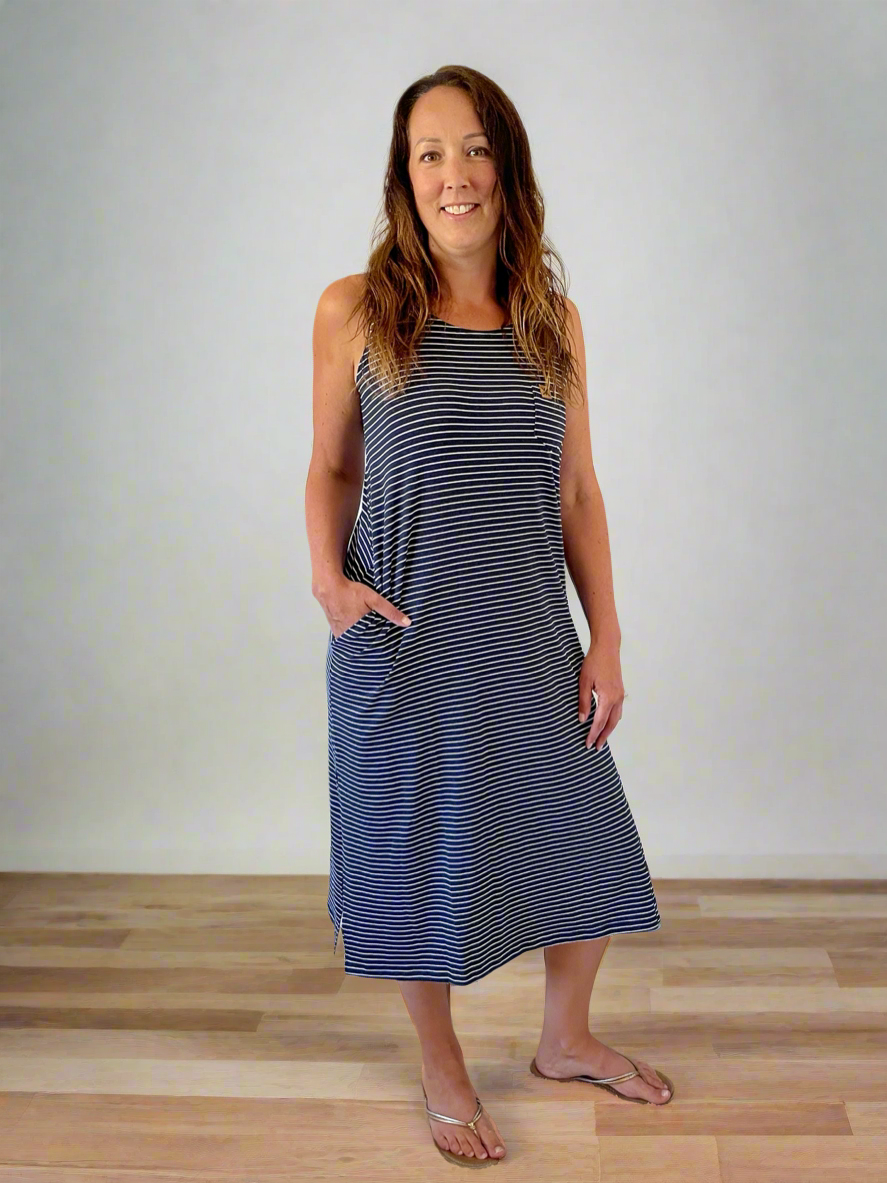 Navy Stripe MIDI Pocket Dress